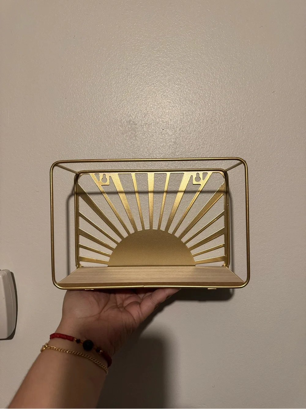 2pc. Sunburst Metal & Wood Shelf - Gold Accent